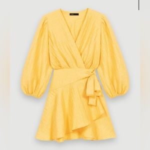 MAJE Yellow Wrap Short Dress - medium